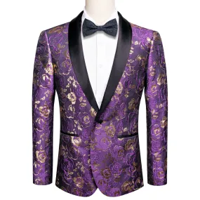 Purple Champagne Embroidered Floral Men's Suit for Party
