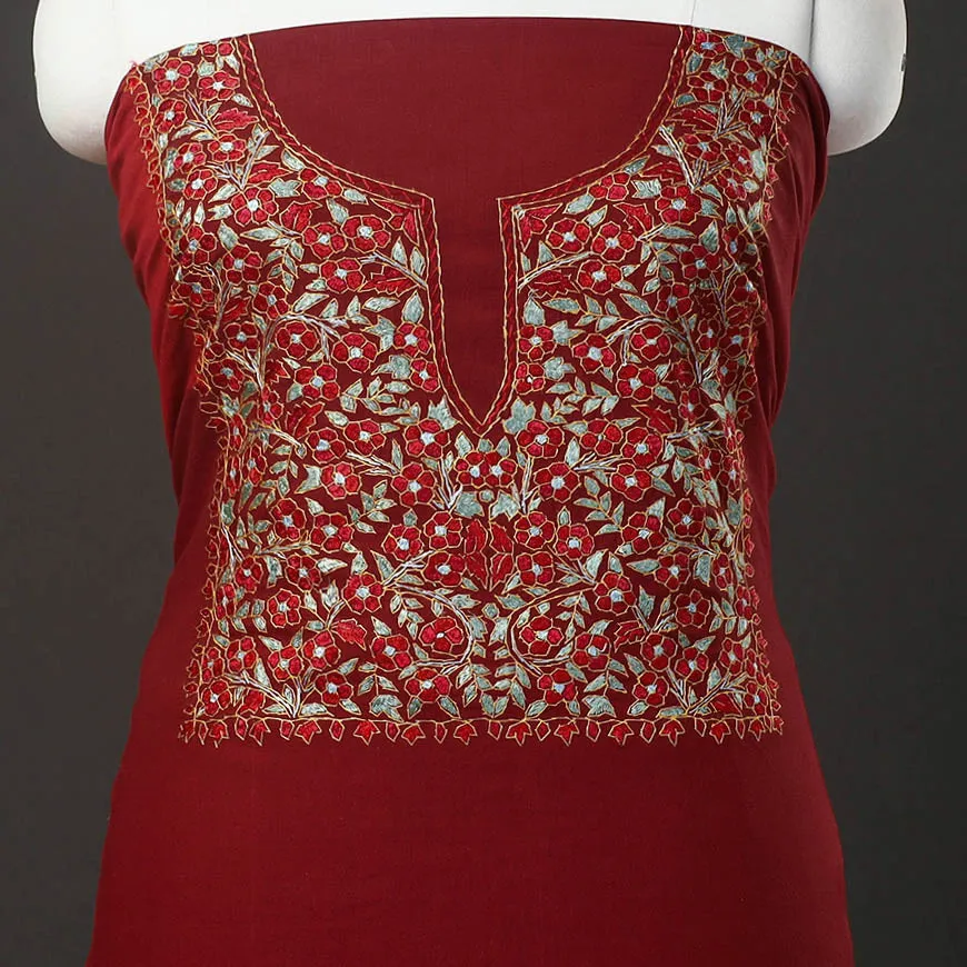 Red - 2pc Kashida Hand Embroidery Cotton Dress Material 59