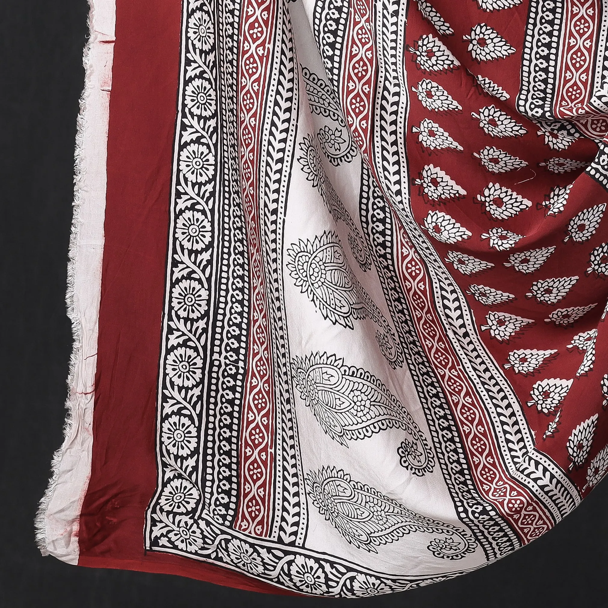 Red - 3pc Bagh Block Printed Modal Silk Suit Material Set