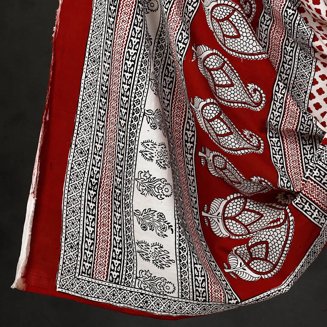 Red - 3pc Bagh Block Printed  Natural Dyed Cotton Suit Material Set 03