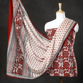 Red - 3pc Bagh Block Printed  Natural Dyed Cotton Suit Material Set 51