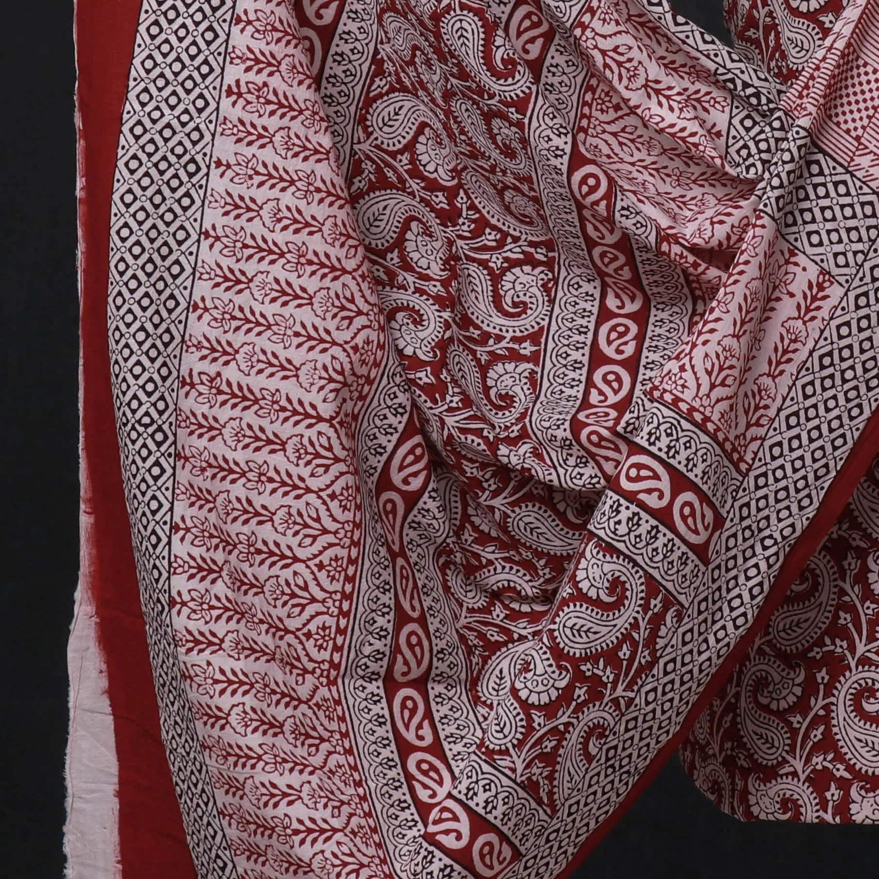 Red - 3pc Bagh Block Printed Natural Dyed Cotton Suit Material Set