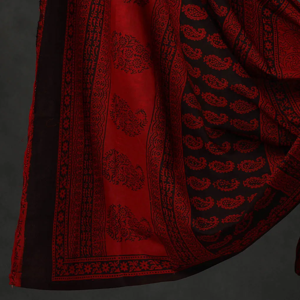 Red - 3pc Bagh Print Cotton Dress Material Set 06