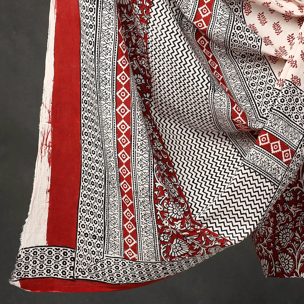 Red - 3pc Bagh Print Cotton Dress Material Set 45