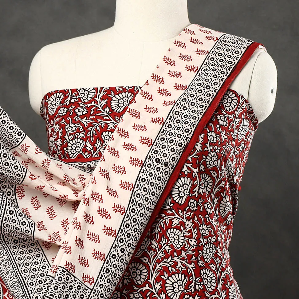 Red - 3pc Bagh Print Cotton Dress Material Set 45