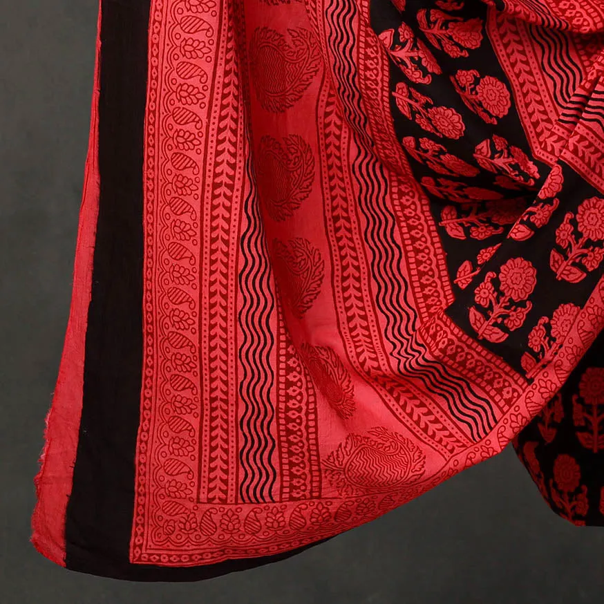 Red - 3pc Bagh Print Cotton Dress Material Set 77