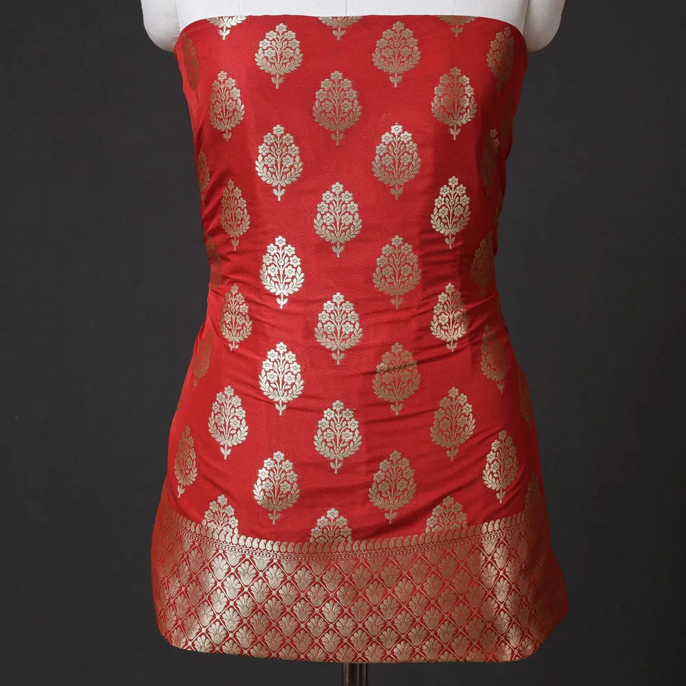 Red - 3pc Banarasi Jaal & Buti Cutwork Silk Zari Work Suit Material Set