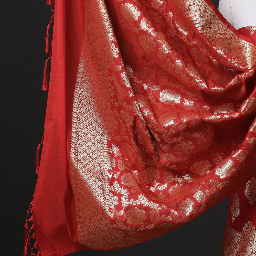 Red - 3pc Banarasi Jaal & Buti Cutwork Silk Zari Work Suit Material Set