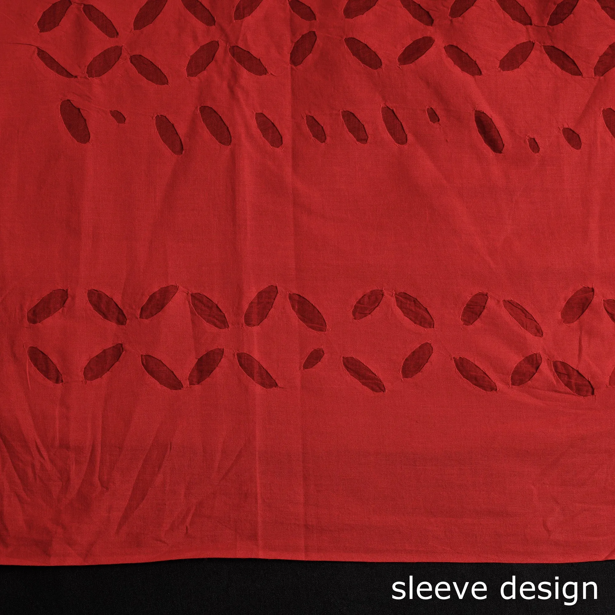 Red - 3pc Barmer Applique Cut Work Cotton Suit Material Set
