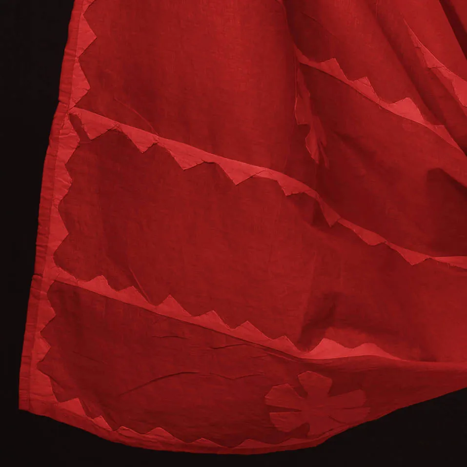 Red - 3pc Barmer Applique Cut Work Cotton Suit Material Set