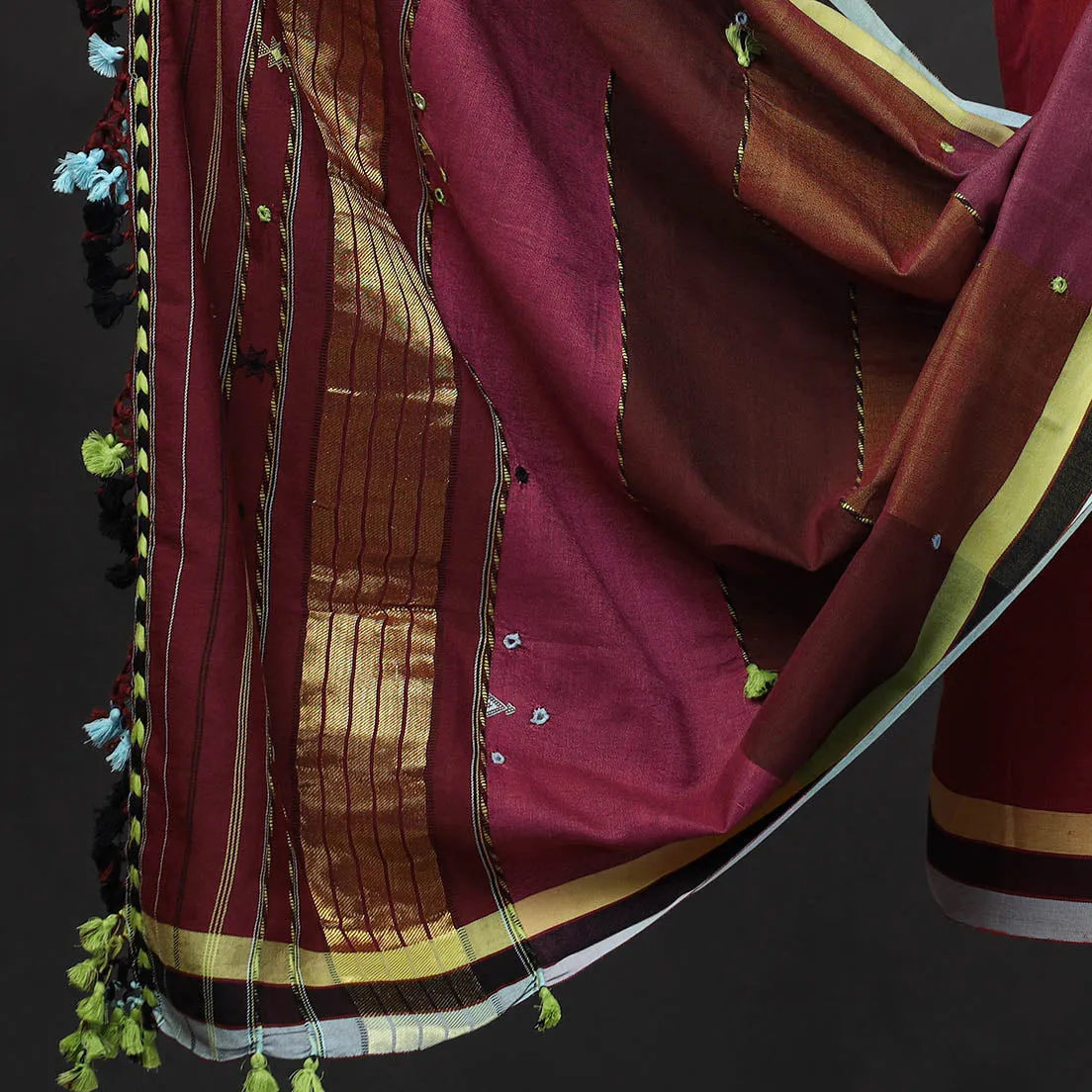 Red - 3pc Bhujodi Mirror Work Handloom Cotton Suit Material Set 06