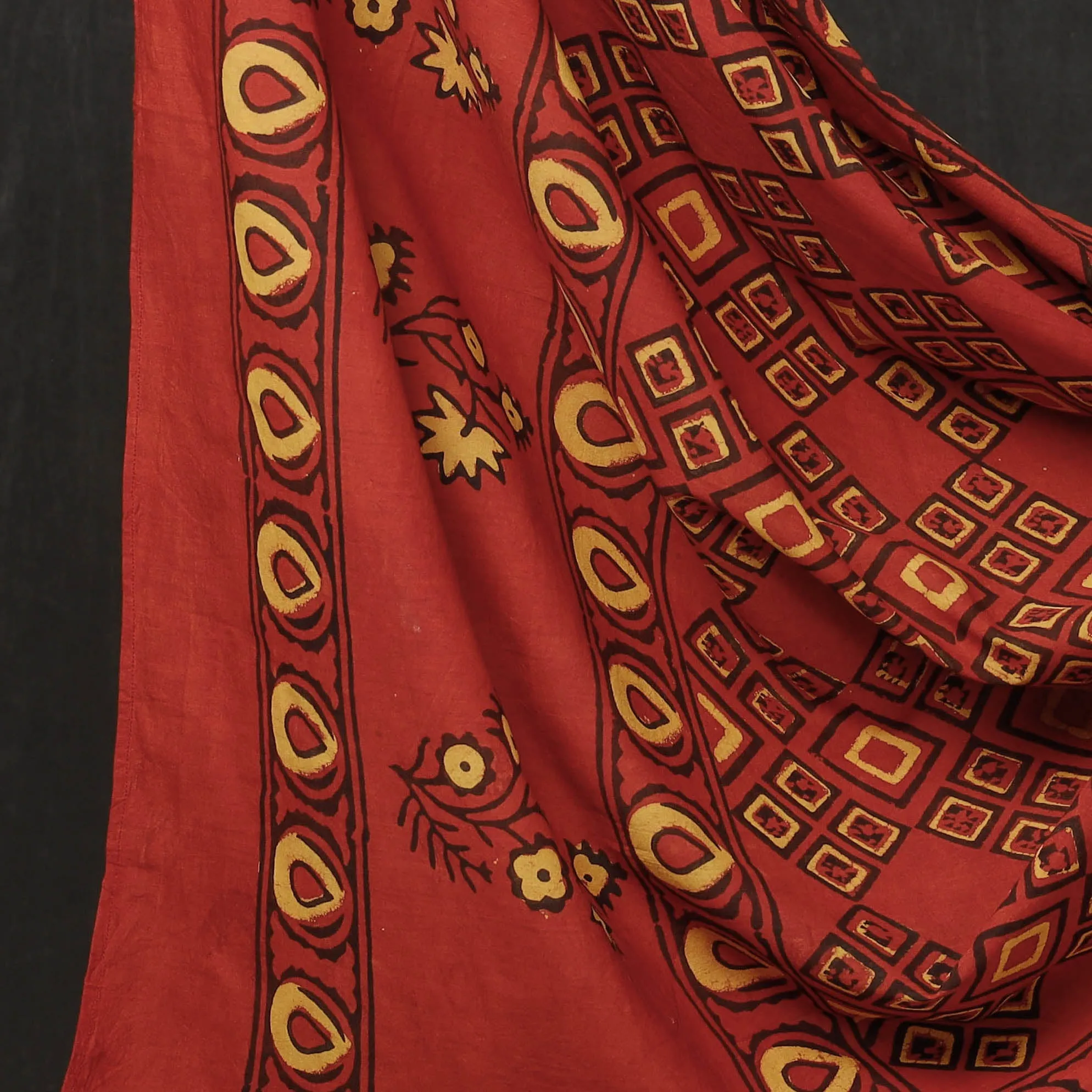 Red - 3pc Cotton Block Printed Pipad Dress Material Set