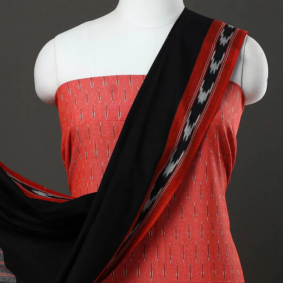 Red - 3pc Cotton Handloom Pochampally Ikat Dress Material 07