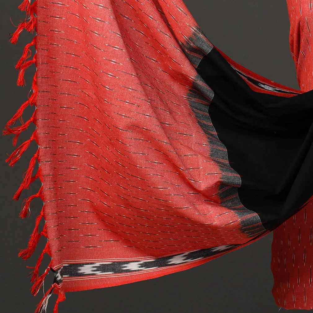 Red - 3pc Cotton Handloom Pochampally Ikat Dress Material 07