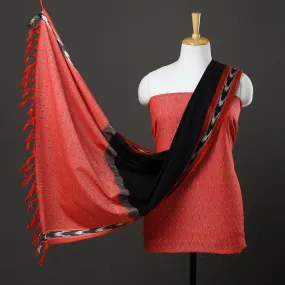 Red - 3pc Cotton Handloom Pochampally Ikat Dress Material 07