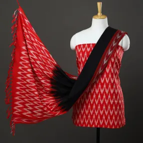 Red - 3pc Cotton Handloom Pochampally Ikat Dress Material 08