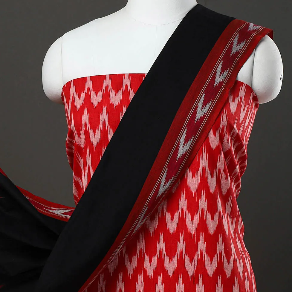 Red - 3pc Cotton Handloom Pochampally Ikat Dress Material 08