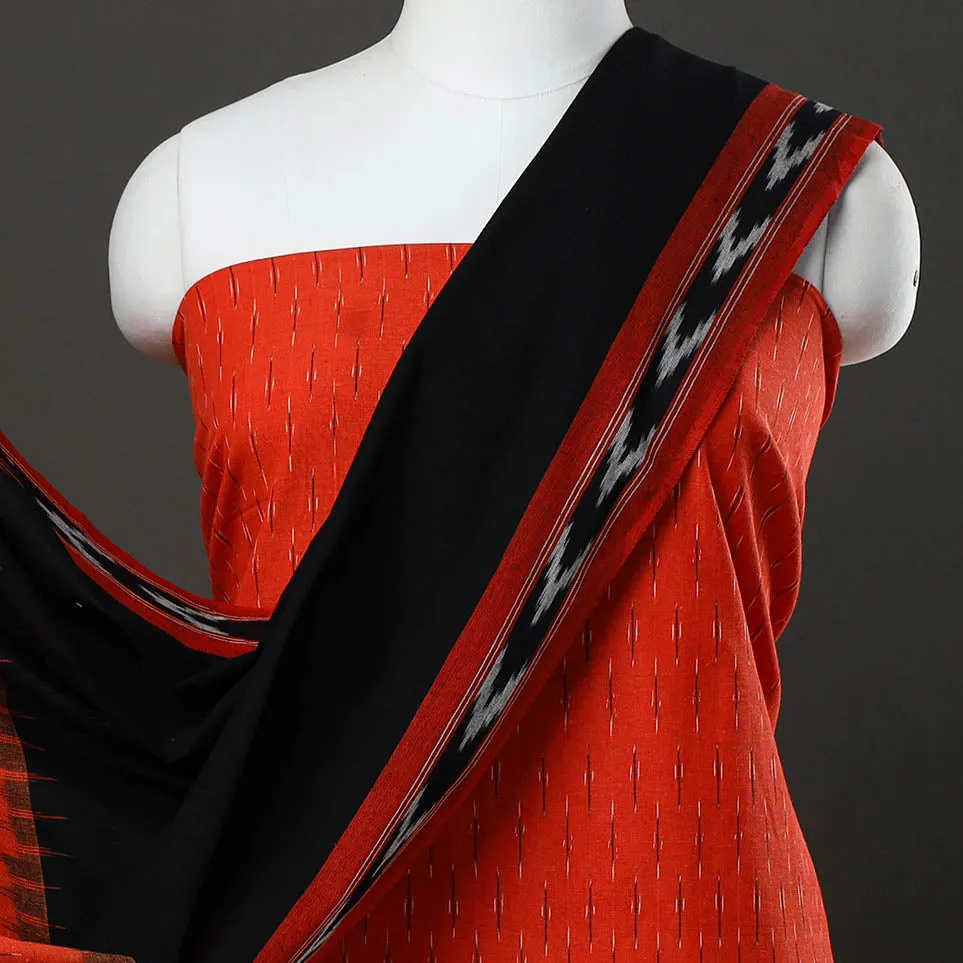 Red - 3pc Cotton Handloom Pochampally Ikat Dress Material 18