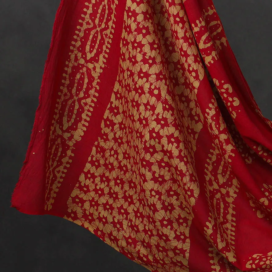Red - 3pc Cotton Kutch Batik Print Dress Material 14