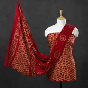 Red - 3pc Cotton Kutch Batik Print Dress Material 14
