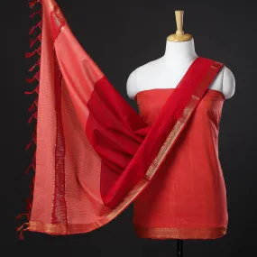 Red - 3pc Handloom Cotton Mangalagiri Dress Material 14