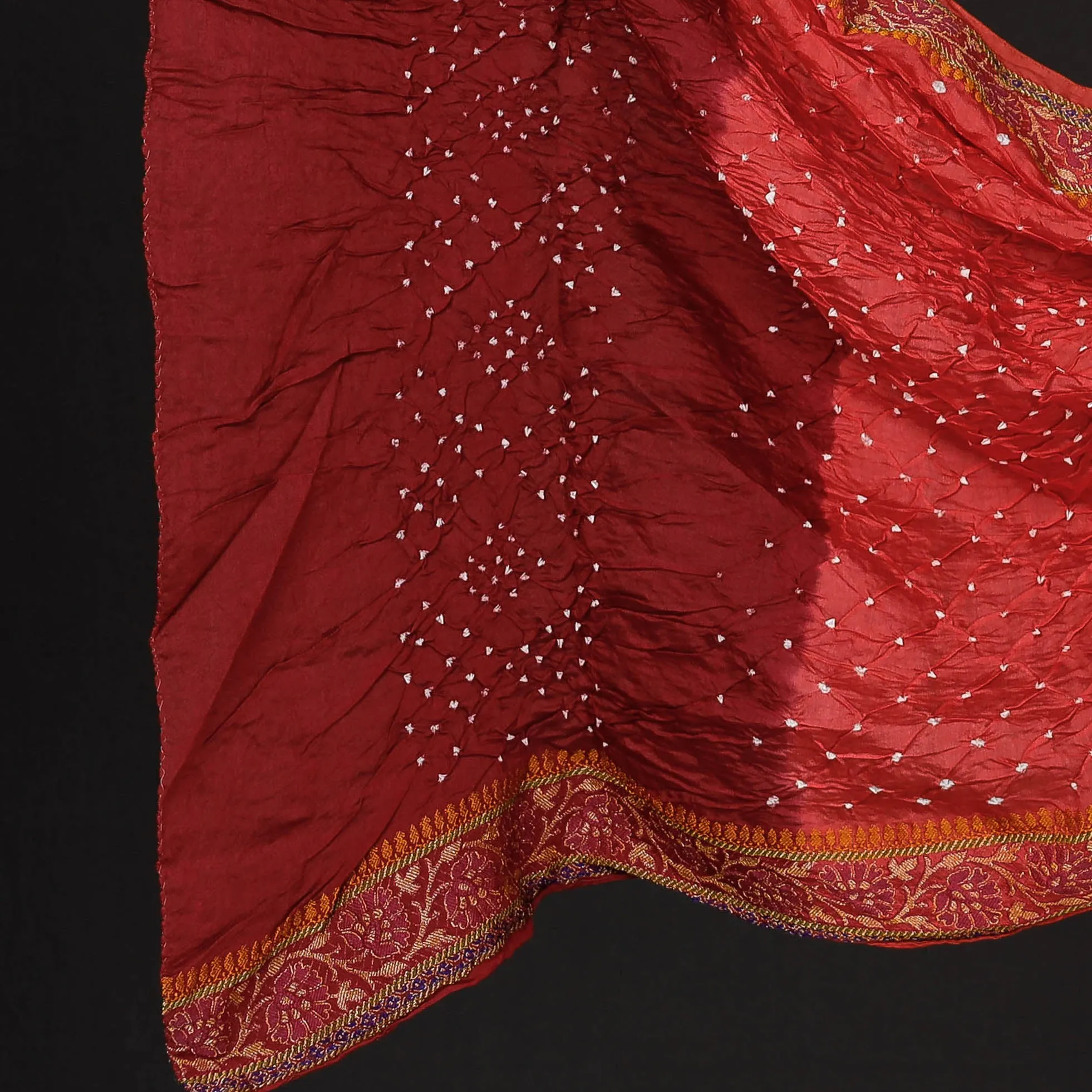 Red - 3pc Kutch Bandhani Tie-Dye Heavy Work Gajji Silk Suit Material Set