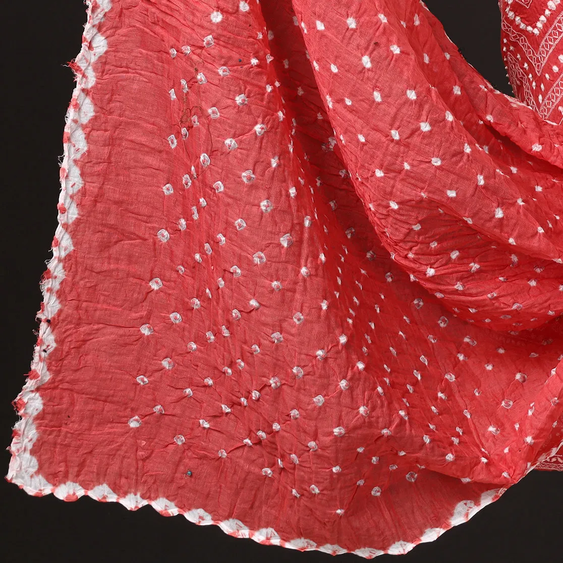 Red - 3pc Kutch Bandhani Tie-Dye Satin Cotton Suit Material Set 08