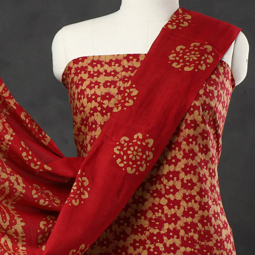 Red - 3pc Kutch Batik Printed Cotton Suit Material Set 04