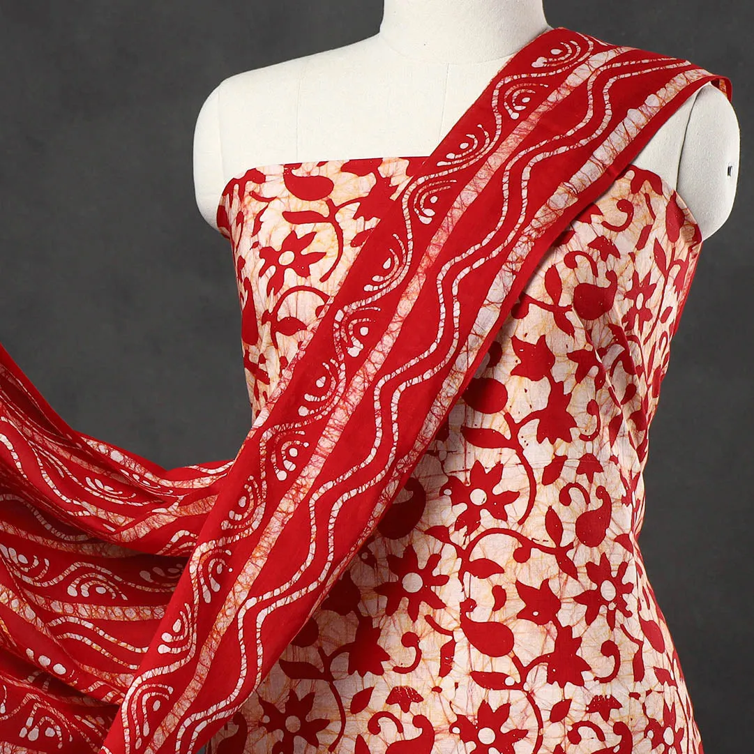 Red - 3pc Kutch Batik Printed Cotton Suit Material Set 08