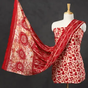 Red - 3pc Kutch Batik Printed Cotton Suit Material Set 08