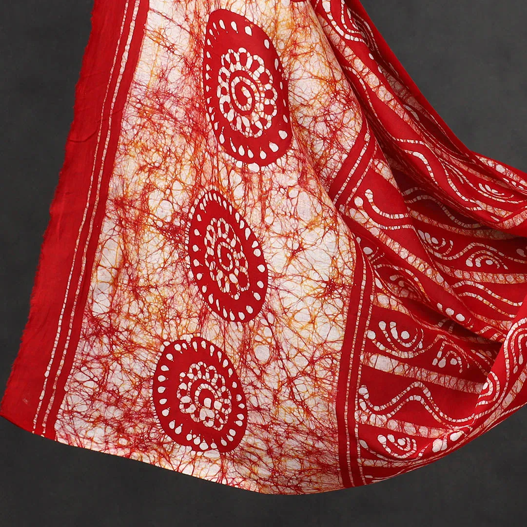 Red - 3pc Kutch Batik Printed Cotton Suit Material Set 08