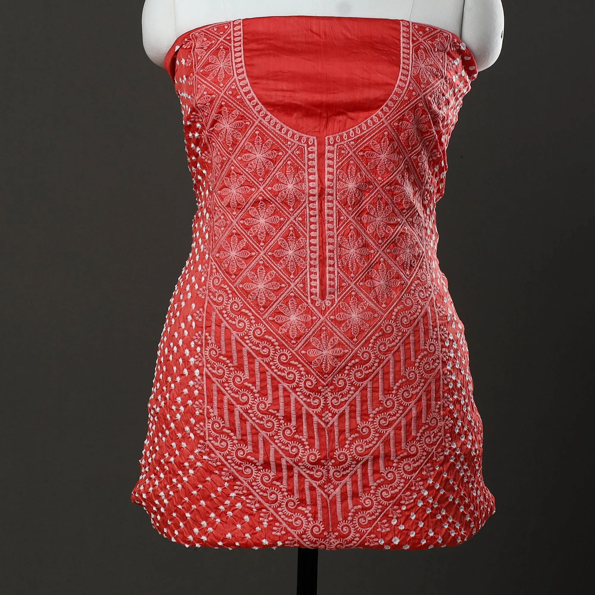 Red - 3pc Kutch Tie-Dye Satin Cotton Bandhni Dress Material 30