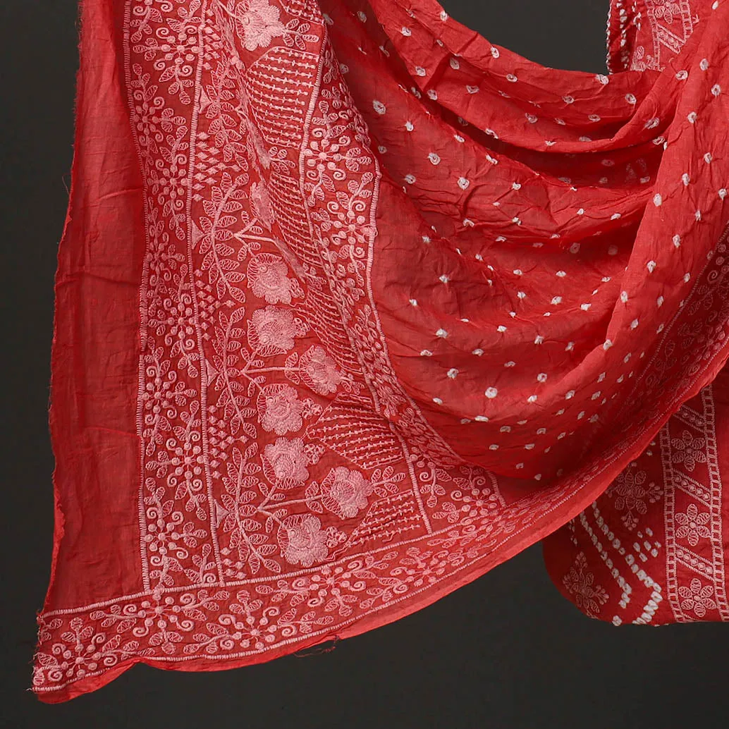 Red - 3pc Kutch Tie-Dye Satin Cotton Bandhni Dress Material 49