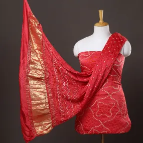 Red - 3pc Modal Silk Kutch Bandhani Dress Material 08