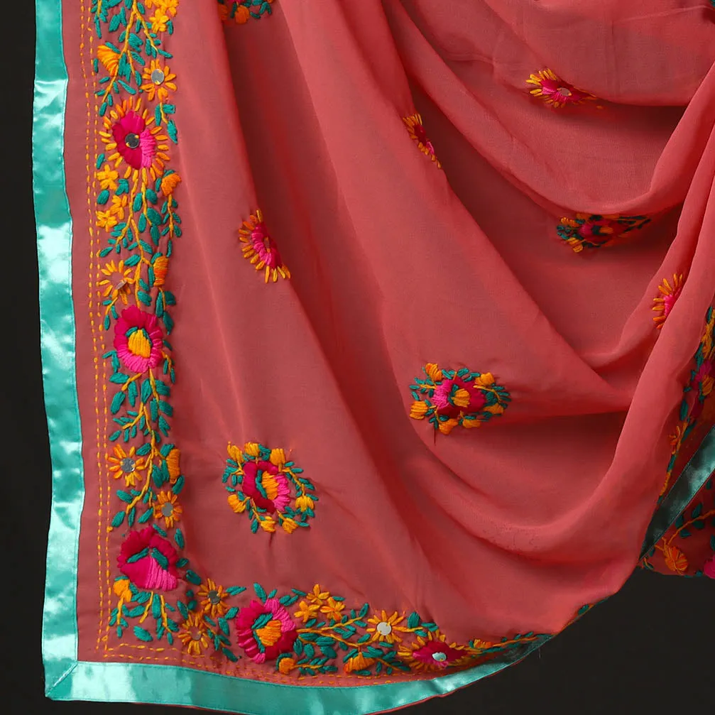 Red - 3pc Phulkari Embroidery Chapa Work Georgette Suit Material Set 57