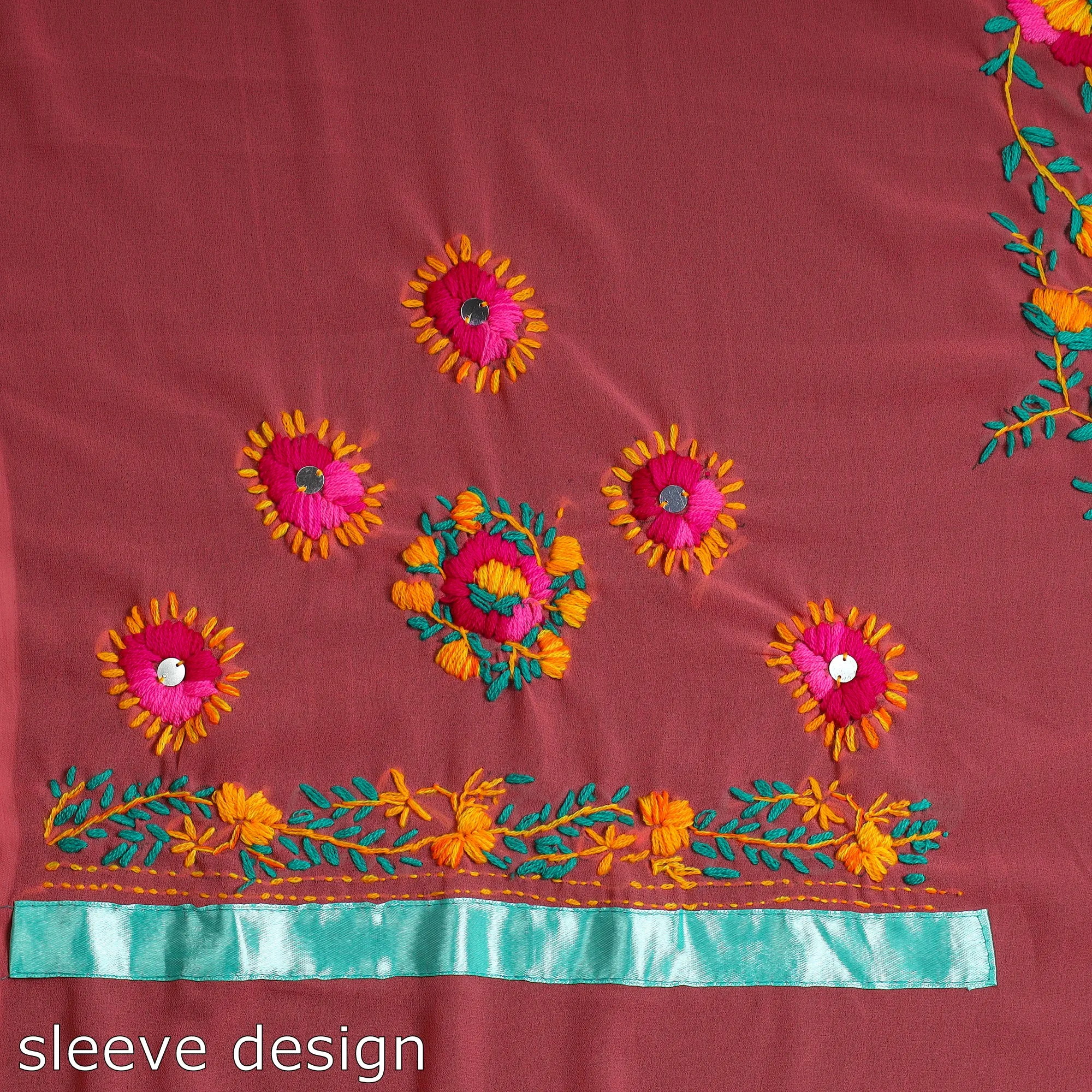 Red - 3pc Phulkari Embroidery Chapa Work Georgette Suit Material Set 57