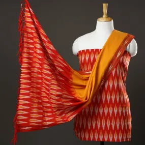 Red - 3pc Pochampally Ikat Handloom Cotton Suit Material Set 07