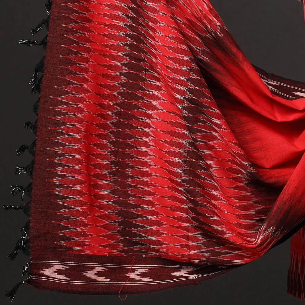 Red - 3pc Pochampally Ikat Weave Handloom Cotton Suit Material Set