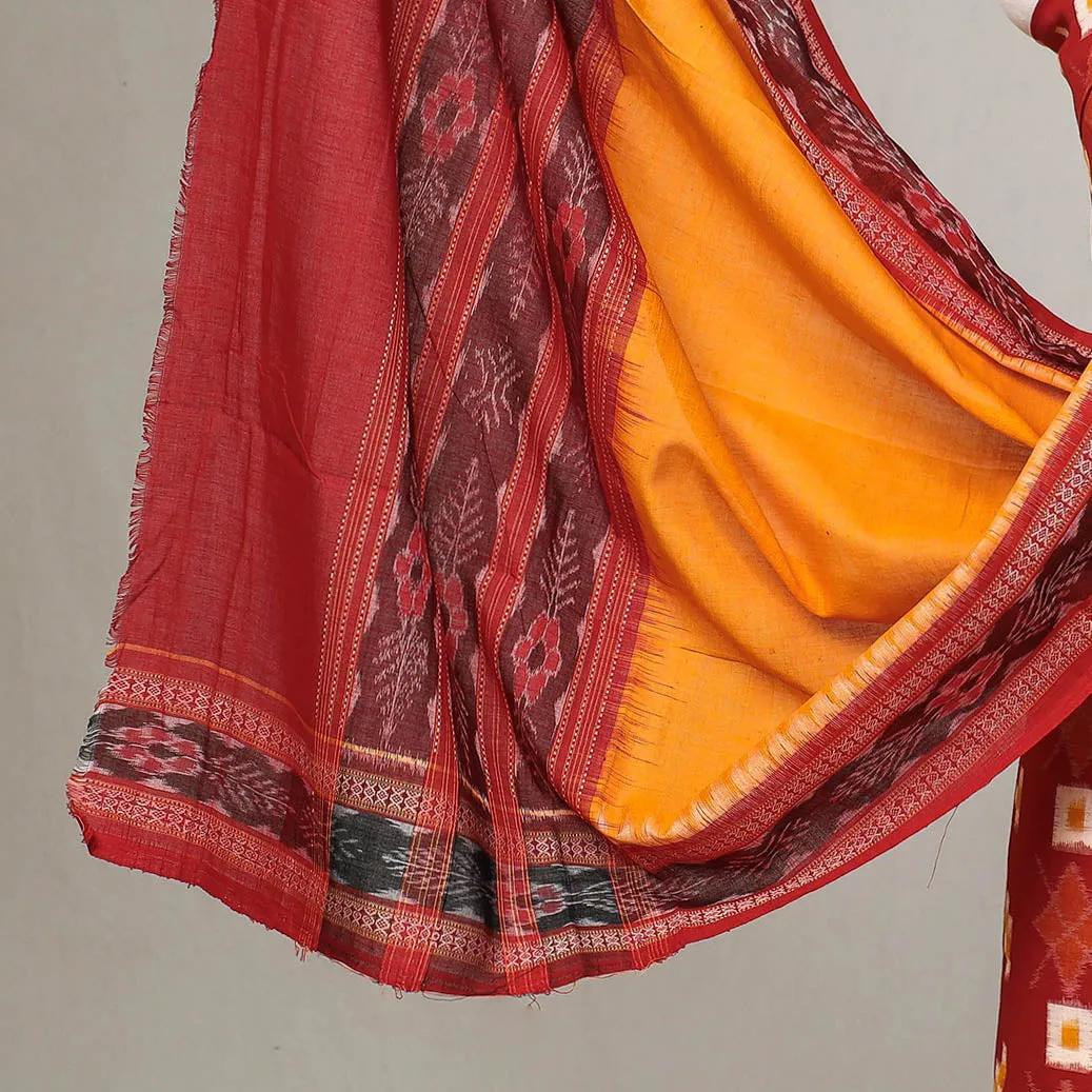 Red - 3pc Sambalpuri Ikat Weave Handloom Cotton Suit Material Set