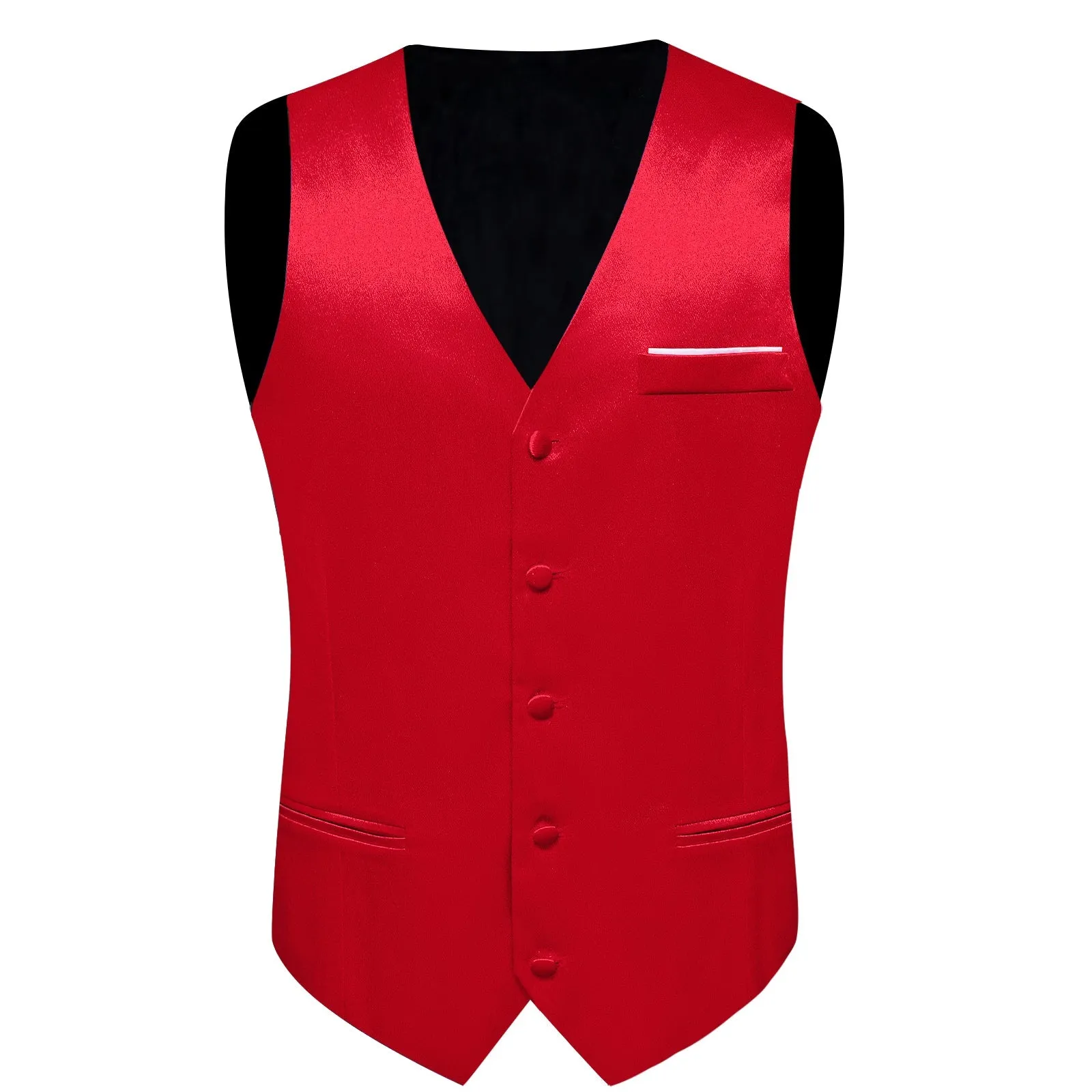 Red Solid Shining Silk Formal Men's Vest Hanky Cufflinks Tie Set