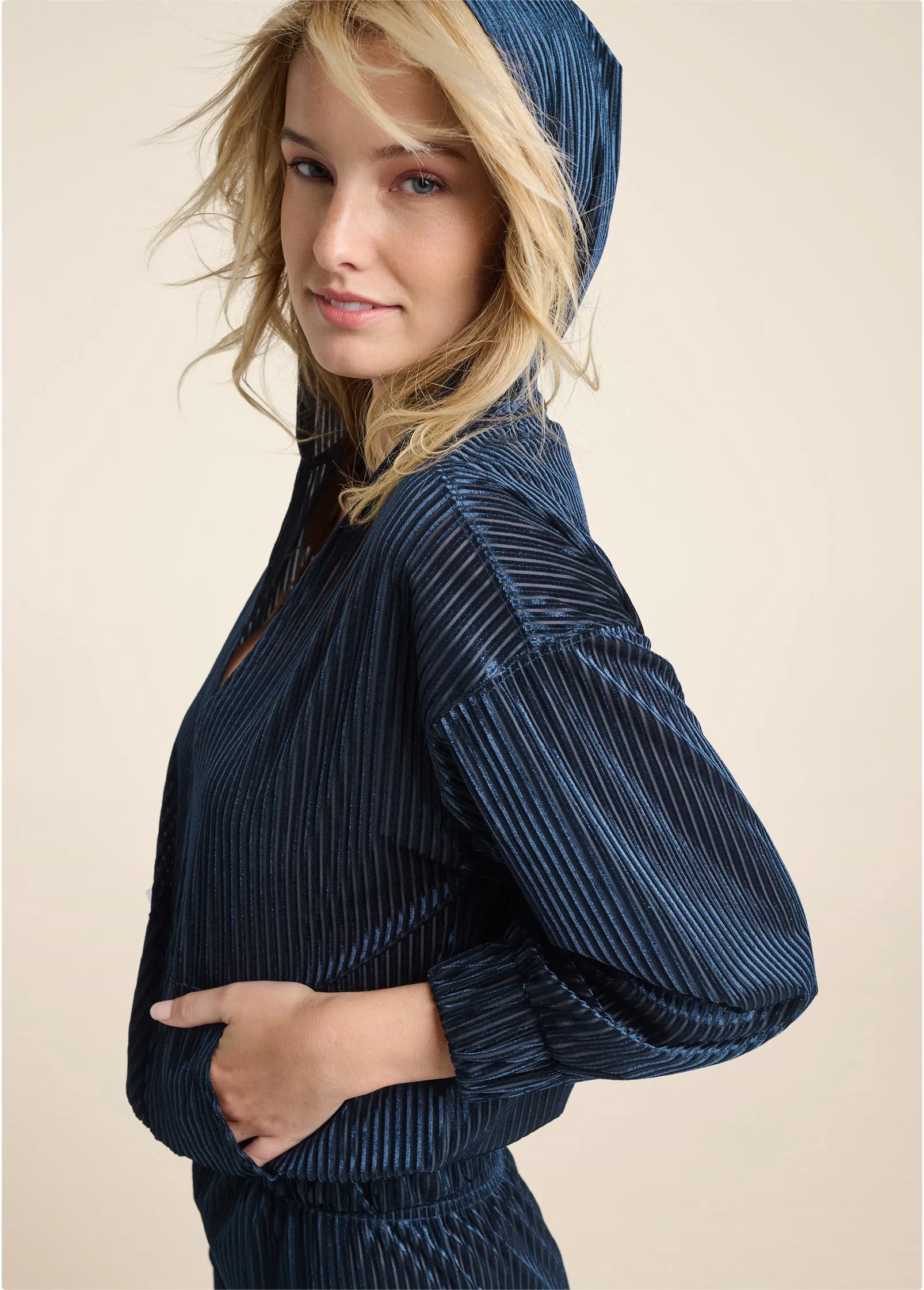 Ribbed Velvet Pant Set - Navy