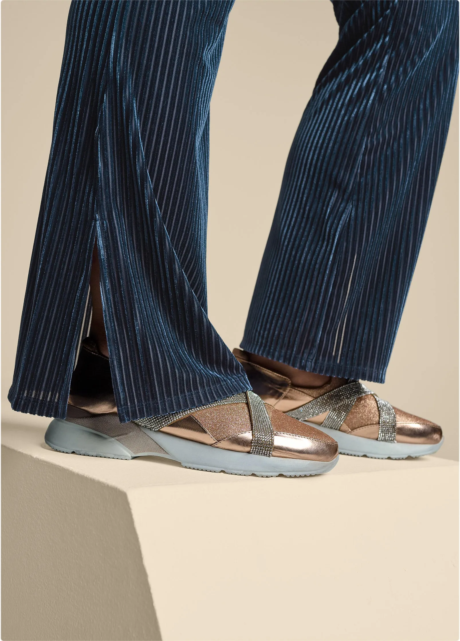 Ribbed Velvet Pant Set - Navy