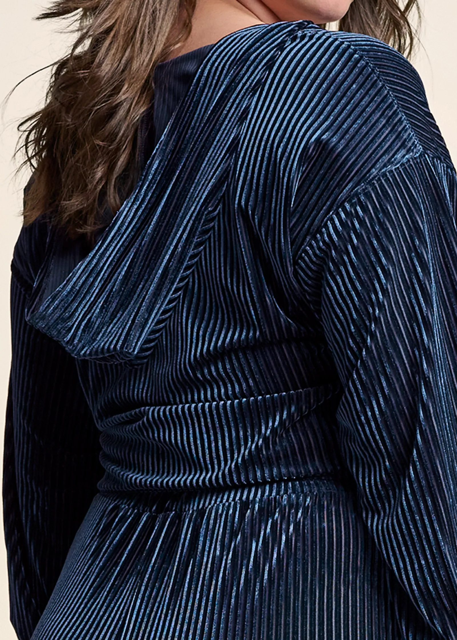 Ribbed Velvet Pant Set - Navy