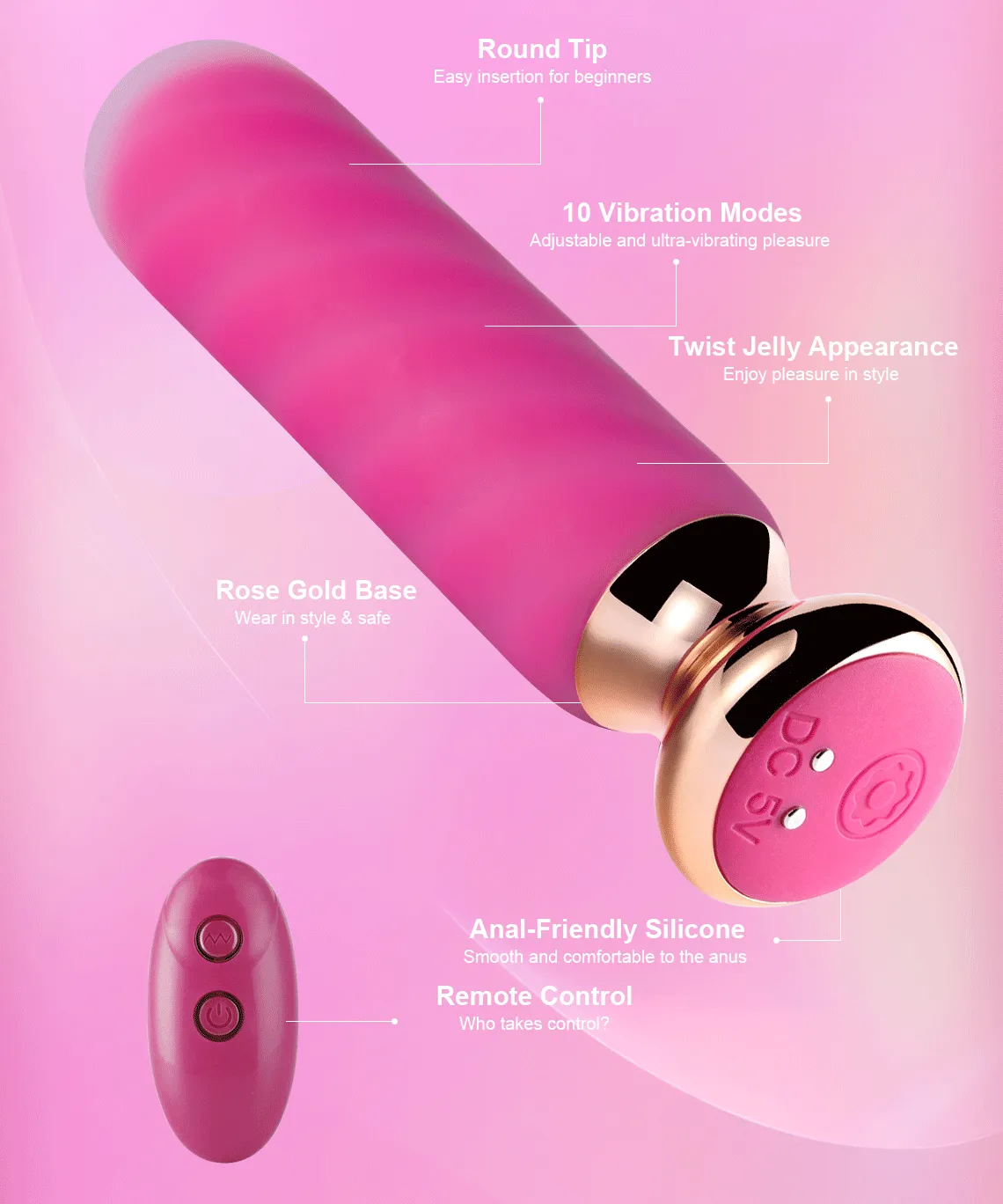 Rose Twister Hands-Free Remote Control Vibrating Anal Plug