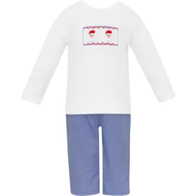 Santa Face Pants Set- Blue Microcheck