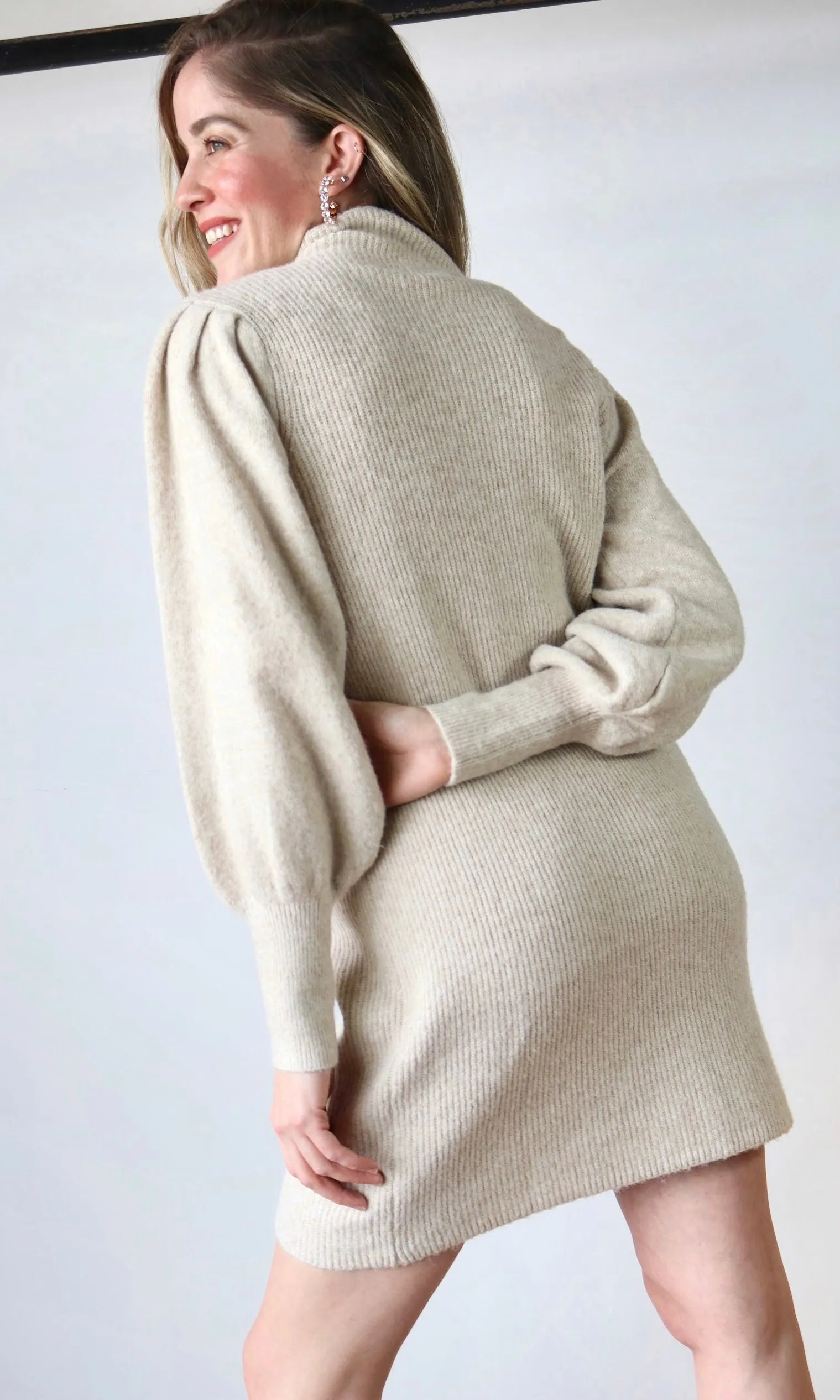 Solid Mock Neck Knit Sweater Dress