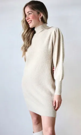 Solid Mock Neck Knit Sweater Dress