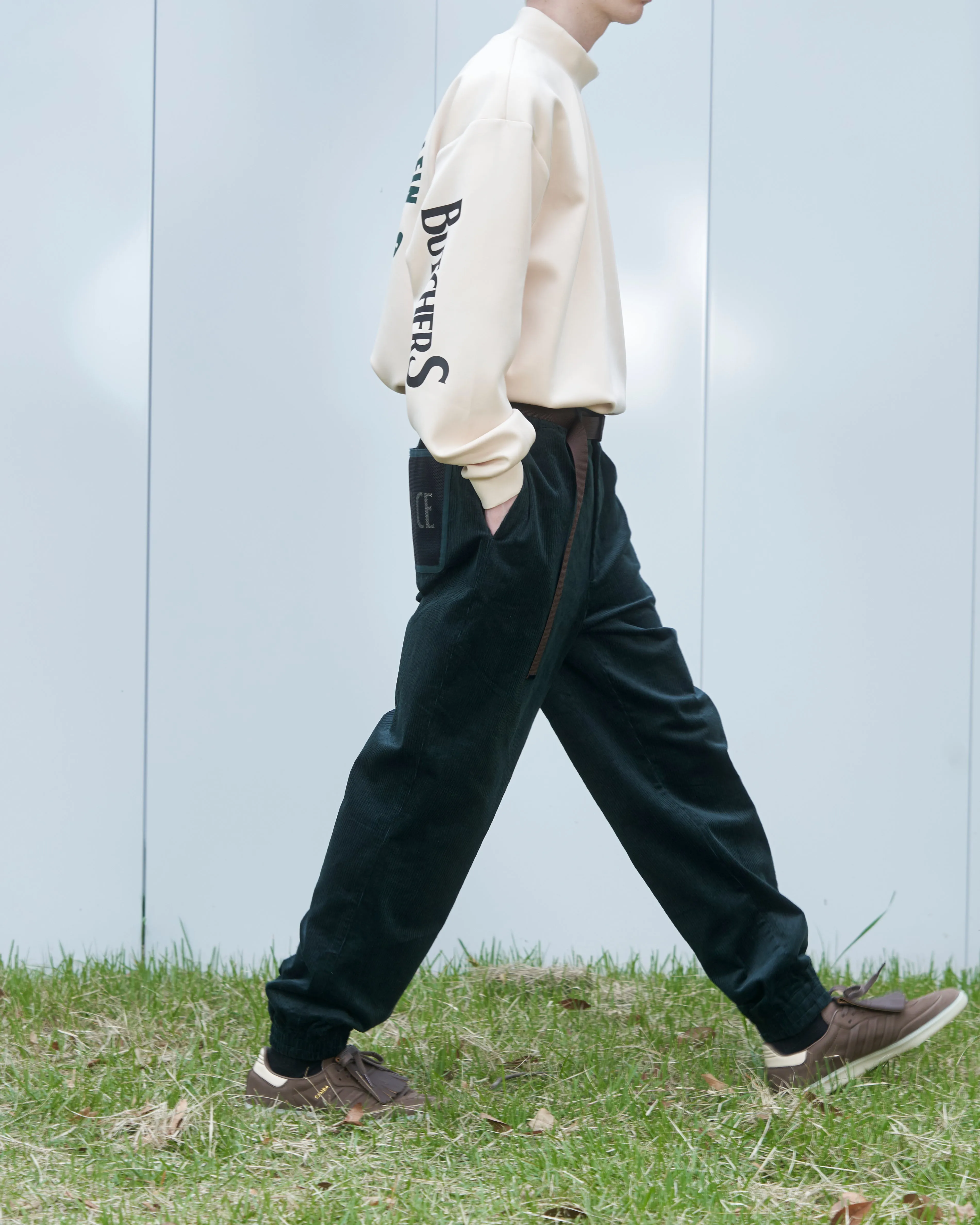 Stretch Corduroy Shirring Pants GREEN