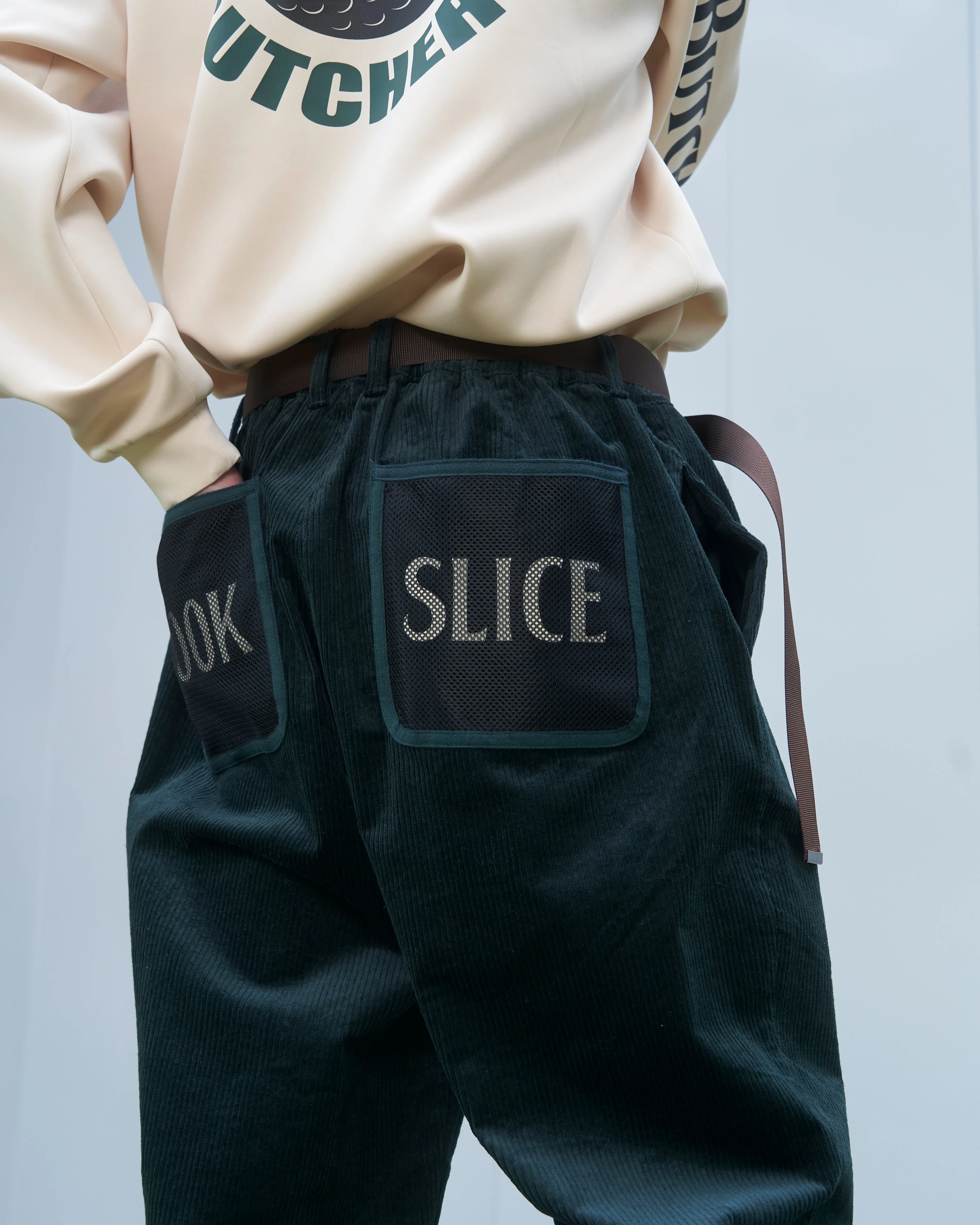 Stretch Corduroy Shirring Pants GREEN