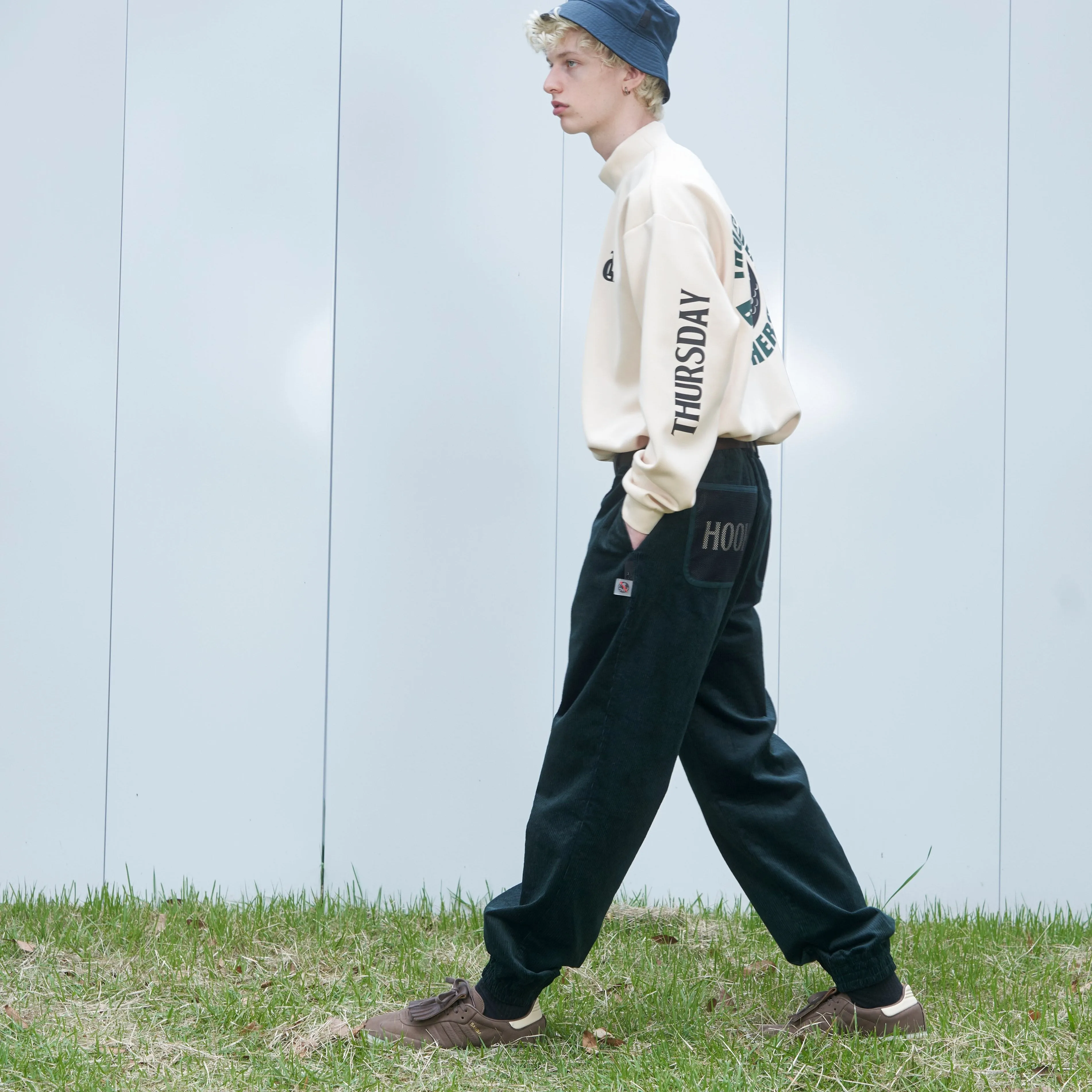 Stretch Corduroy Shirring Pants GREEN